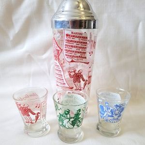 Vintage 1950's Coronet Crystal "Melody" Cocktail Shaker and Shot Glass Set